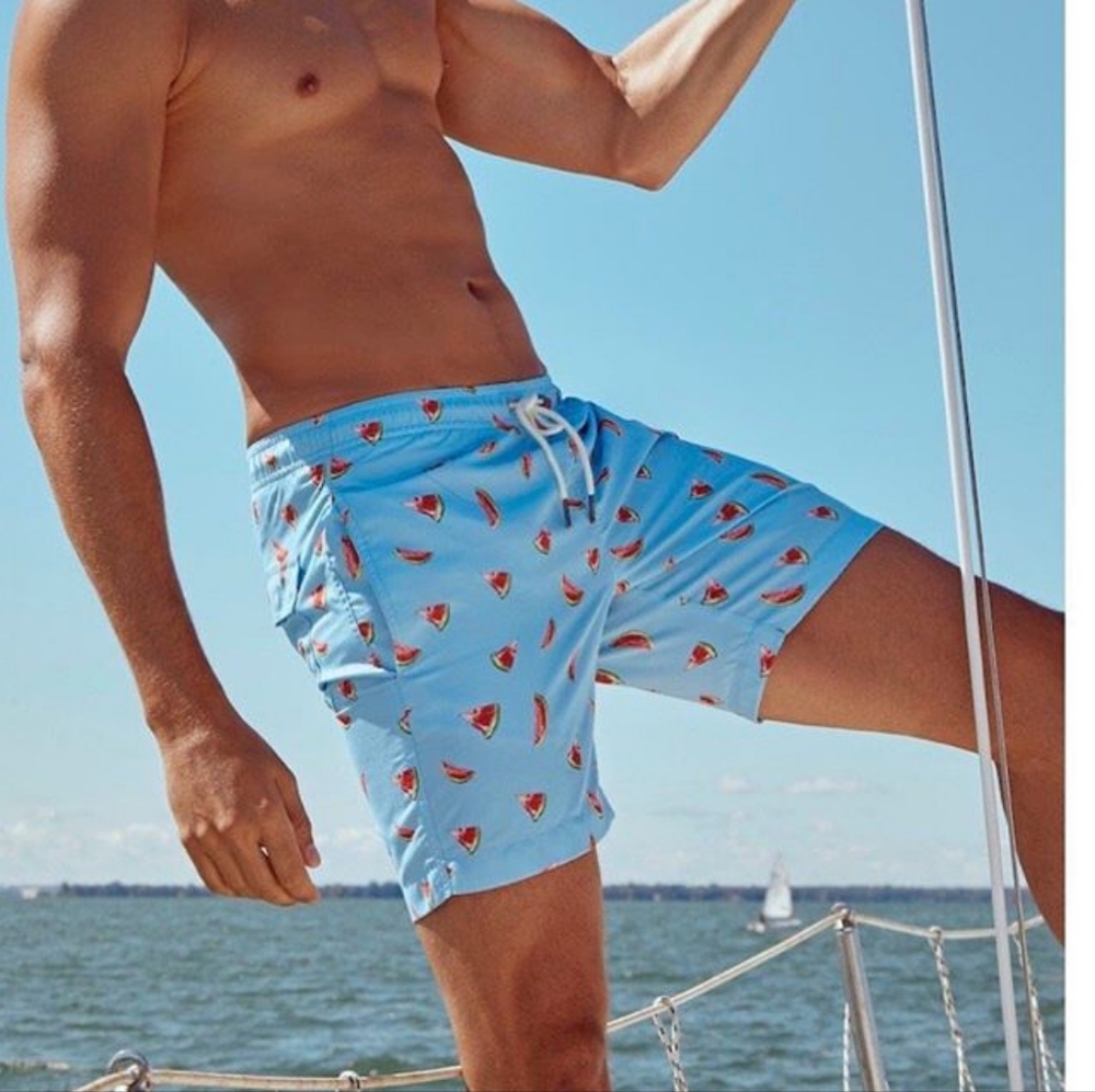 NWT Boto Watermelon Pattern Print Men's Swim trunk Light Baby Blue Shorts